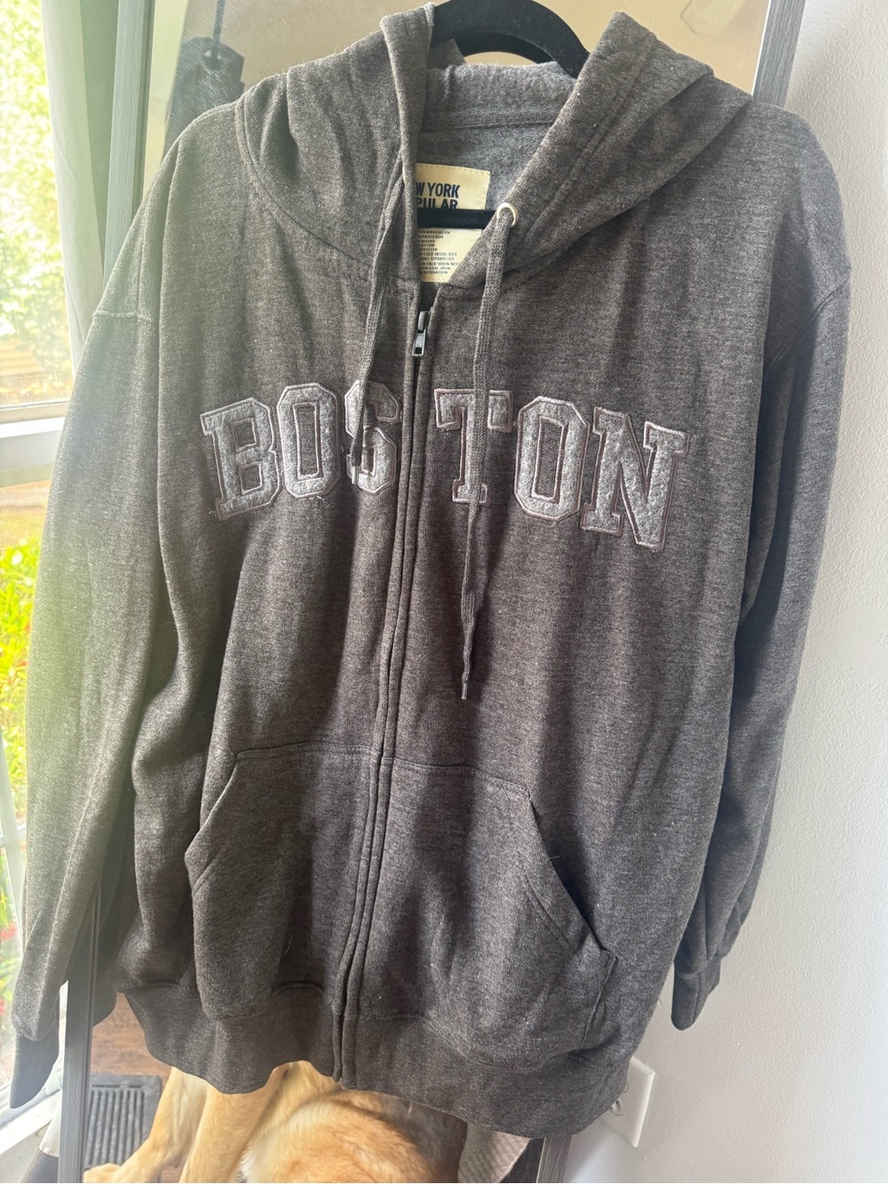 Boston Embroidered Zip-Up Hoodie - Dark Gray